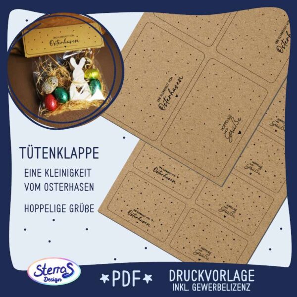 Eine Kleinigkeit vom Osterhasen & Hoppelige Grüße – Druckvorlage Tütenklappe