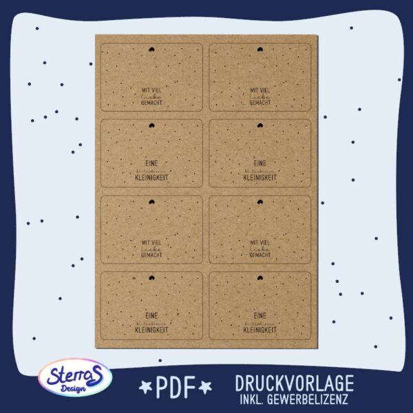 Detailansicht einer kleineren Version der PDF-Druckvorlage. Mit Rahmen, Logo von SterrasDesign und Angabe: PDF-Datei mit Gewerbelizenz.