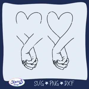 Schlichte Dateivorschau von zwei SVG/PNG/DXF-Grafiken: eine Hand greift liebevoll die andere in Kombination mit einem Herz – Symbolik von Nähe und Vertrauen.