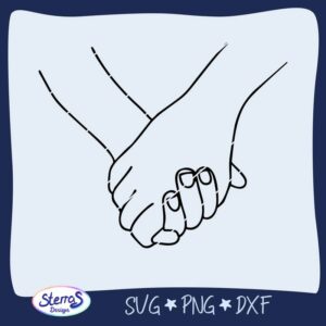 Digitale SVG-PNG-DXF-Dateivorschau mit minimalistischem Umrissdesign zweier ineinander verschränkter Hände – Symbol für Liebe und Zusammenhalt.