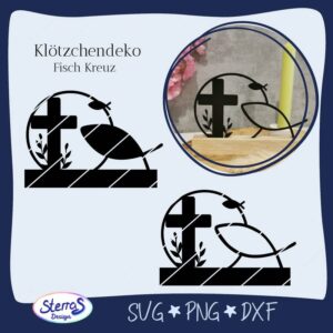 Fisch Kreuz - Klötzchendeko