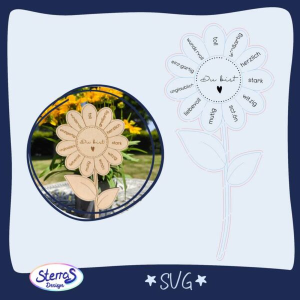 Laserdatei Sonnenblume „Du bist“ – positiver Blumenstecker zum Lasern