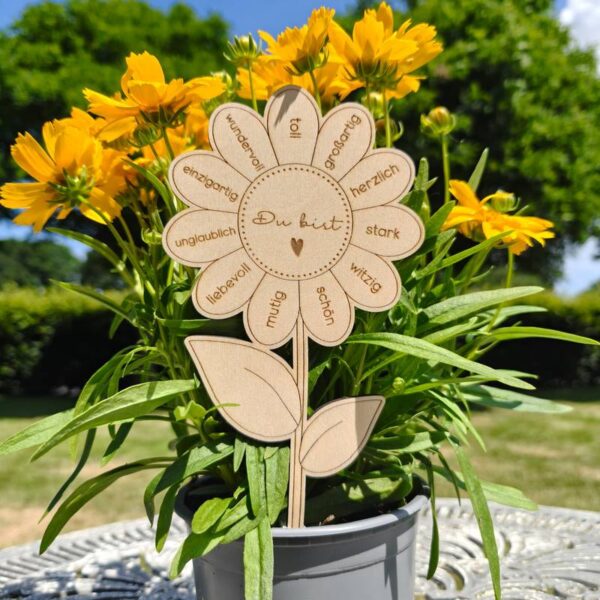 Laserdatei Sonnenblume „Du bist“ – positiver Blumenstecker zum Lasern