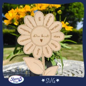 Laserdatei Sonnenblume „Du bist“ – positiver Blumenstecker zum Lasern