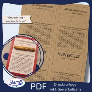 Geschenkkarte - Geburtstag - Wortsuchrätsel